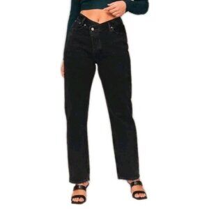Abercrombie & Fitch The Dad High Rise Black Jeans Sz 25/00 Curve Love Y2K Boho